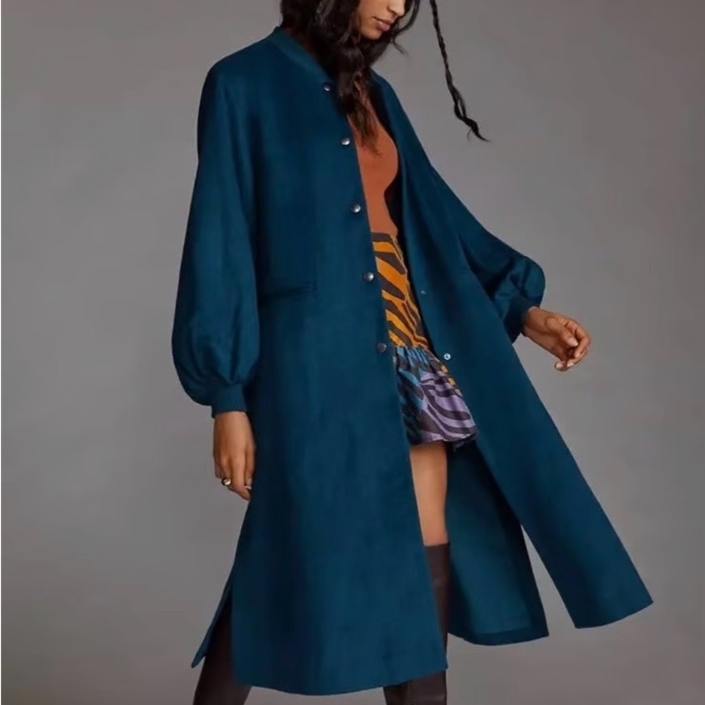 The Teal/Dark Green dRA Cameron Long Bomber Coat Sold at Anthropologie